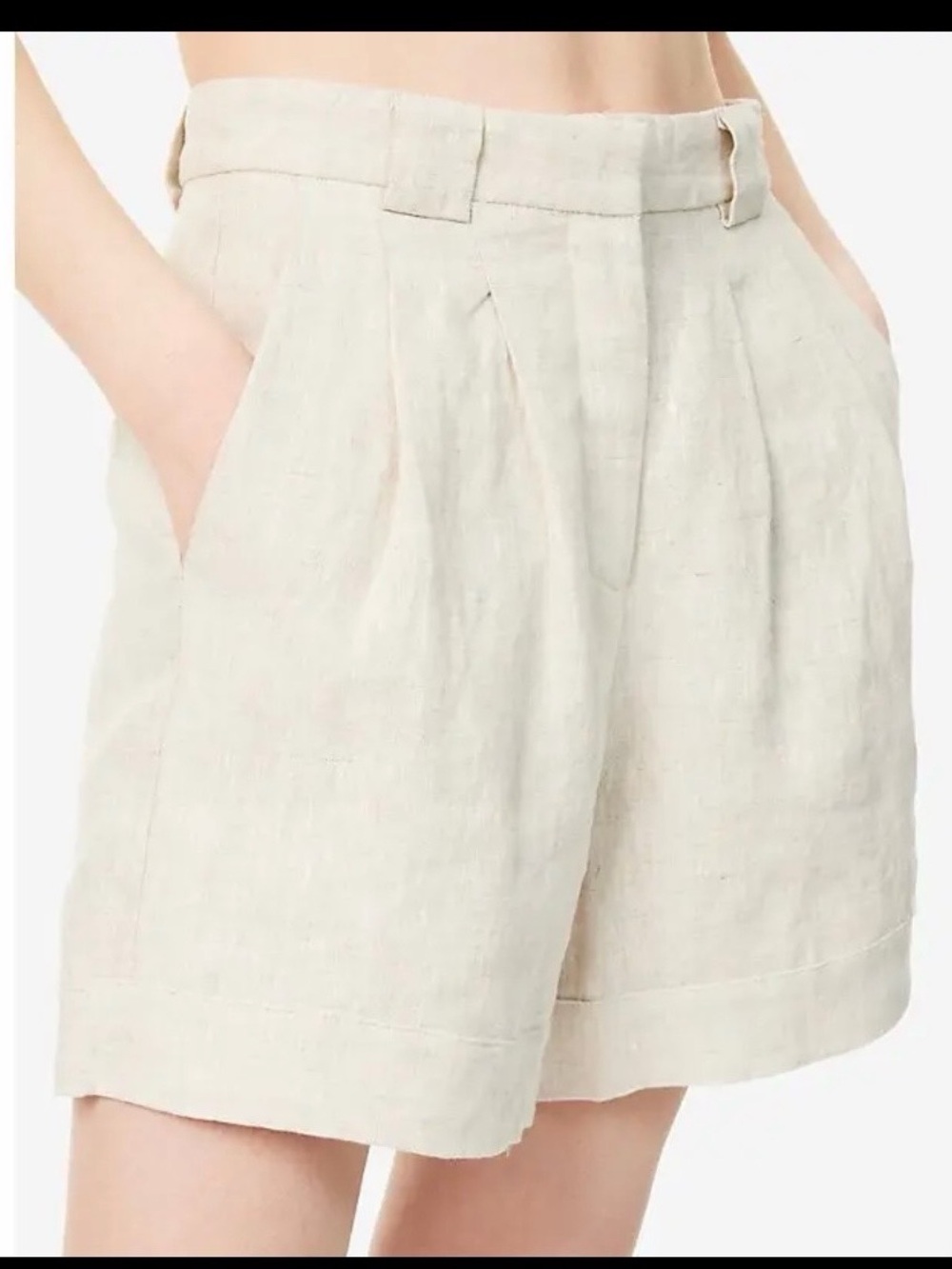 DISSH Cream Linen-Blend High-Waist Pleated Shorts
